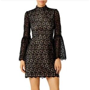 Jill Stuart Black Dress Size 4 Bell Sleeve Lace Mini Cocktail Fit‎ & Flare NWT